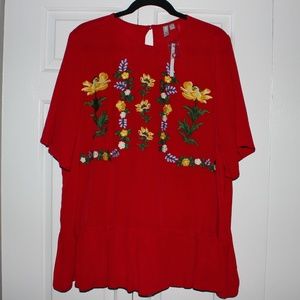 ASOS Red Embroidered Blouse (Size 18)